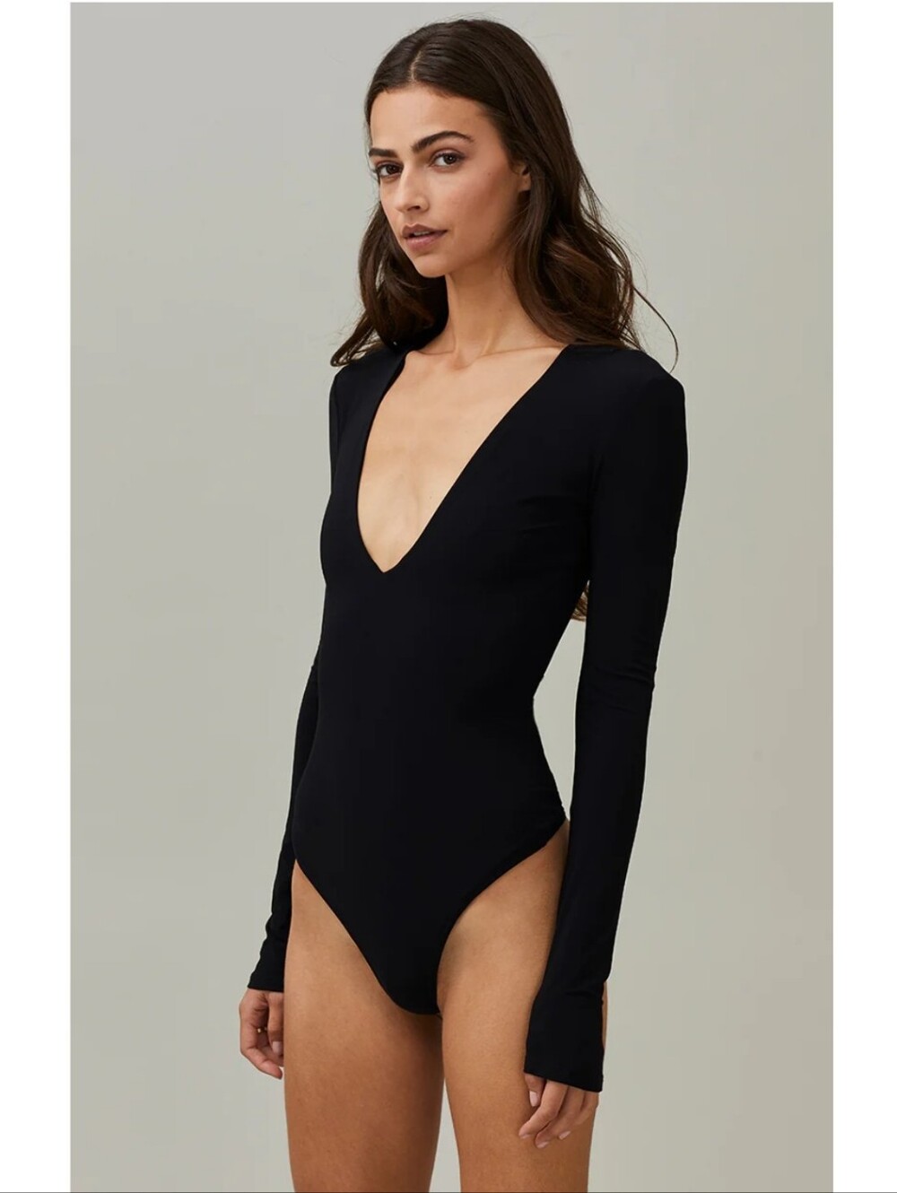 Nasty Gal V You Scoop Neck Jersey Bodysuit Black US 4 Snap Closure